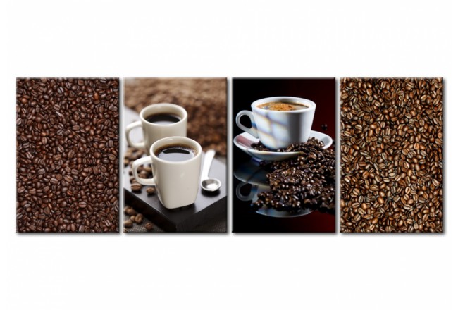 cuadro de varias piezas para cocina comedor café granos taza