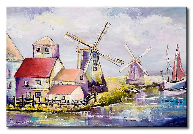 cuadro molinos de viento en color pastel