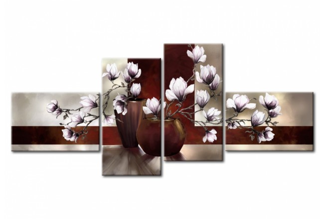 cuadro de varias piezas para el salón flores magnolias elegante